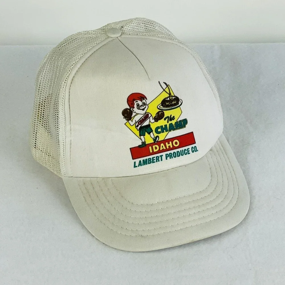 Lambert Produce Idaho Boxer Mesh Foam Lined White Truckers Baseball Hat Cap OSFM